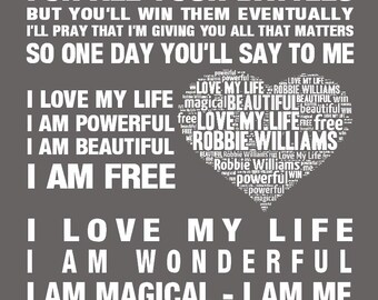 Robbie Williams Love My Life Music Love Song Lyrics Wall Art Etsy Italia