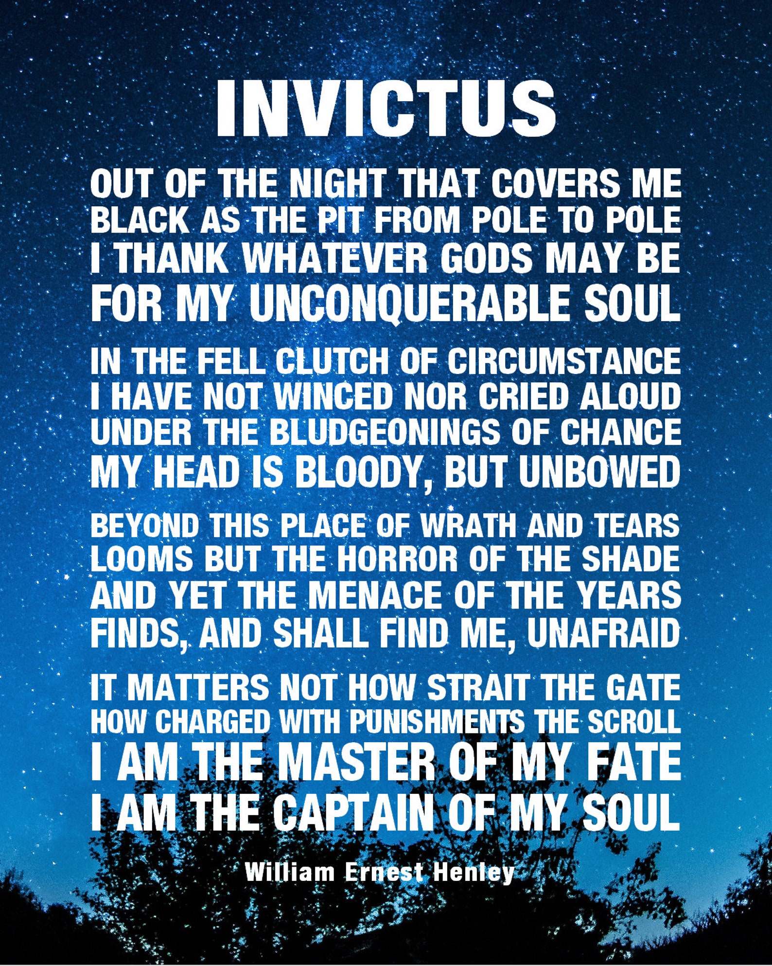 Invictus Poem Poster by William Ernest Henley. Master of My Etsy UK