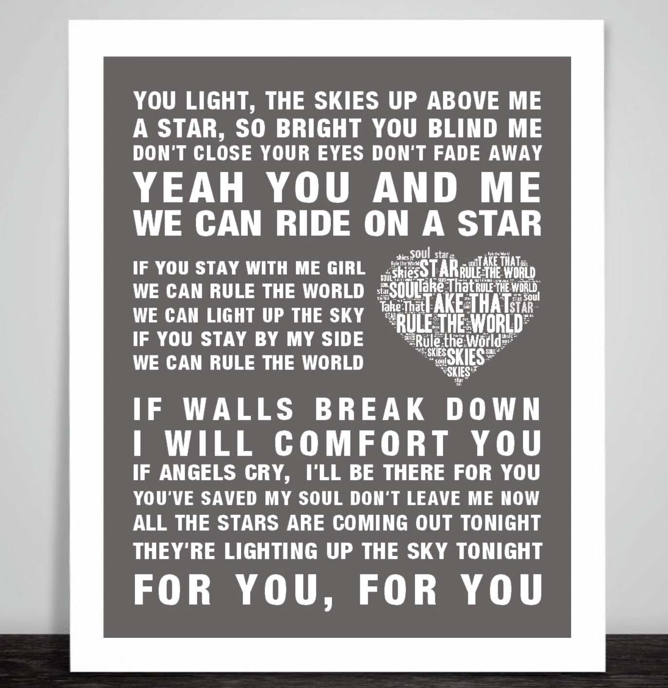 Take That Rule The World Music Love Song Lyrics Wall Art Print Etsy