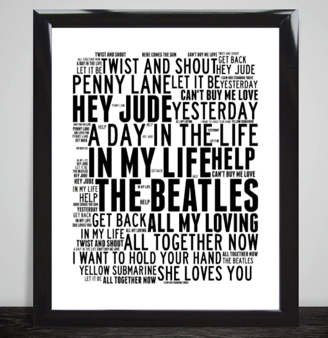 The Beatles Music Song Titles Lyrics Wall Art Print Poster Etsy