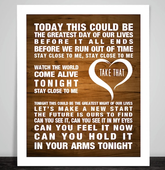 Take That GREATEST DAY Song Lyrics Poster Print Wall Art