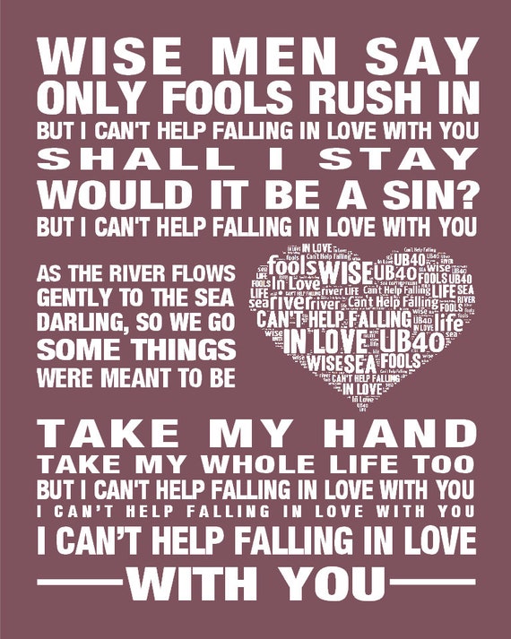 Elvis Presley Can't Help Falling in Love Music Song Lyrics Heart Art Print  Gift