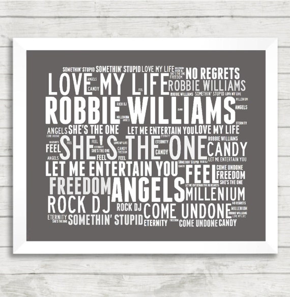 Robbie Williams Music Song Titles Lyrics Landscape Wall Art Etsy