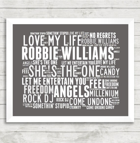 Robbie Williams Music Song Titles Lyrics Landscape Wall Art Etsy