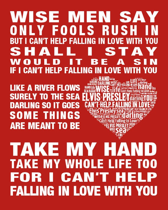 Elvis Presley Can't Help Falling in Love Music Song Lyrics Heart Art Print  Gift