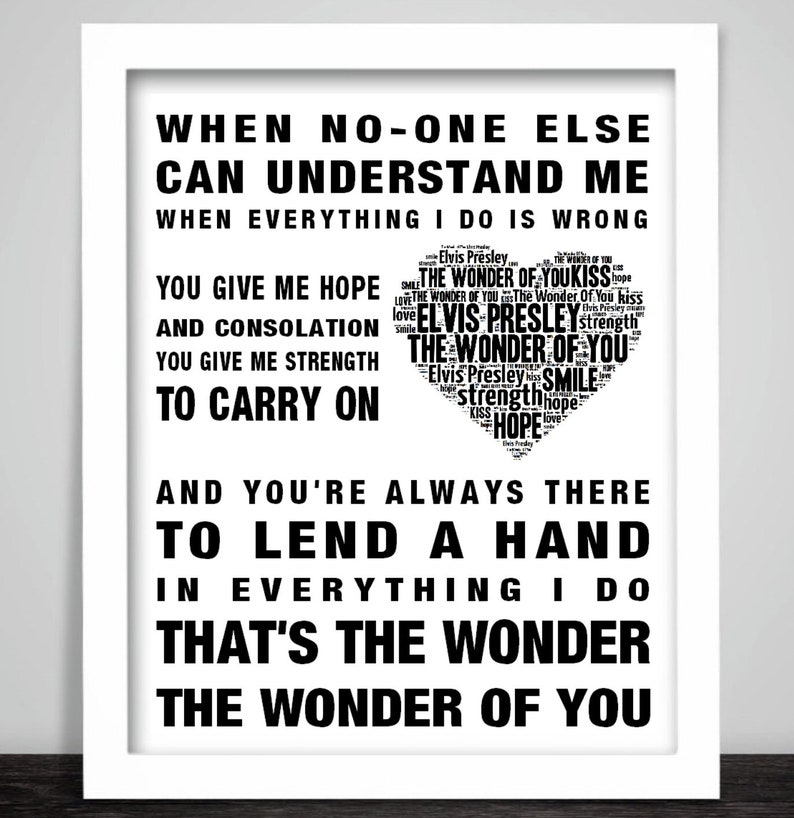 ELVIS PRESLEY the Wonder of You Music Love Song Lyrics Wall Etsy UK ELVIS PRESLEY the Wonder of You Music Love Song Lyrics Wall Etsy UK