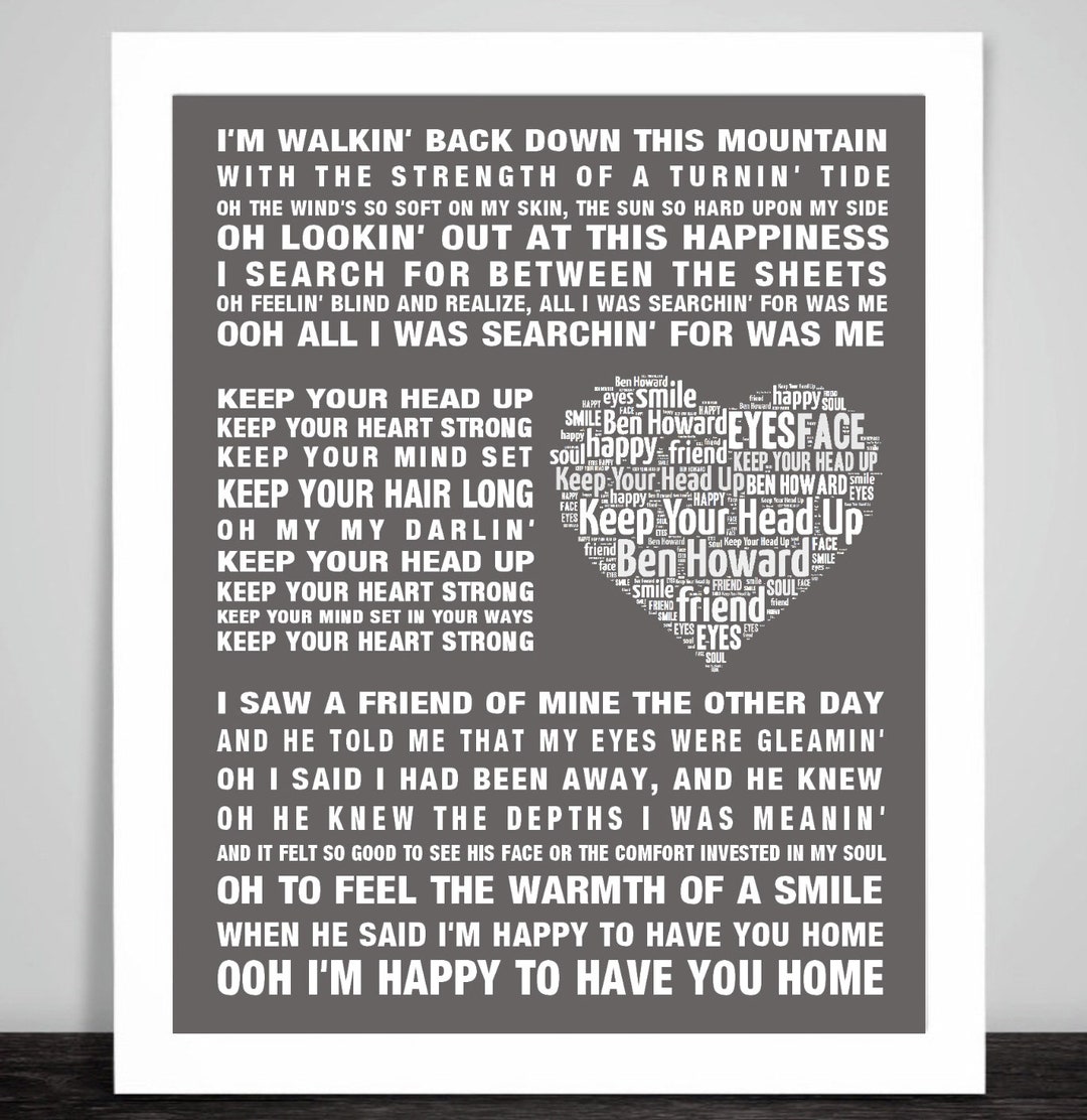 Ben Howard Keep Your Head Up übersetzung BEN HOWARD Keep Your Head up Music Love Song Lyrics Wall Art - Etsy