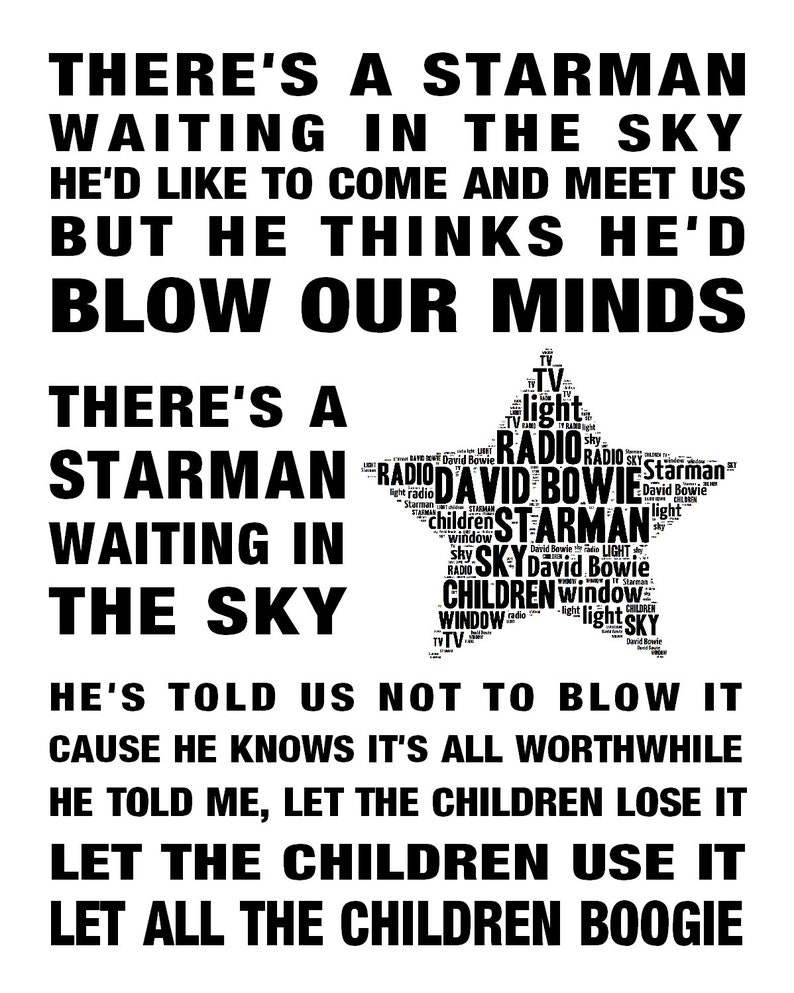 DAVID BOWIE Starman Music Love Song Lyrics Wall Art Print Home Etsy