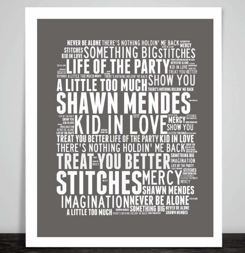 Shawn Mendes Stitches Art Print Typography Song Titles . Etsy UK