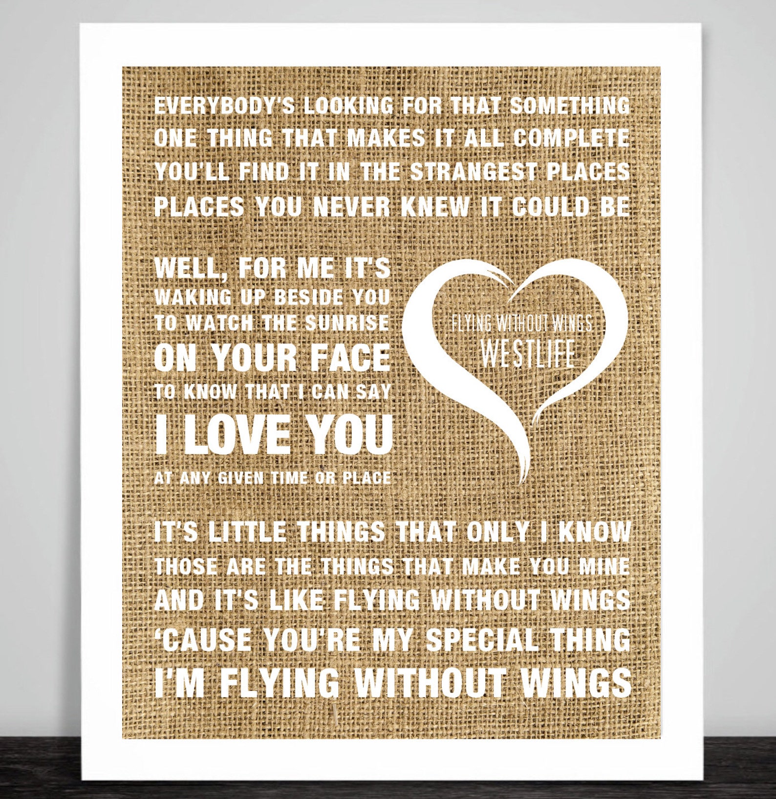 Westlife Flying Without Wings Music Song Lyrics Textured Hessian Heart ...