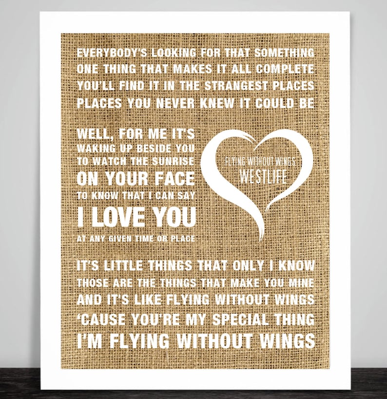 Westlife Flying Without Wings Music Song Lyrics Textured Hessian Heart ...