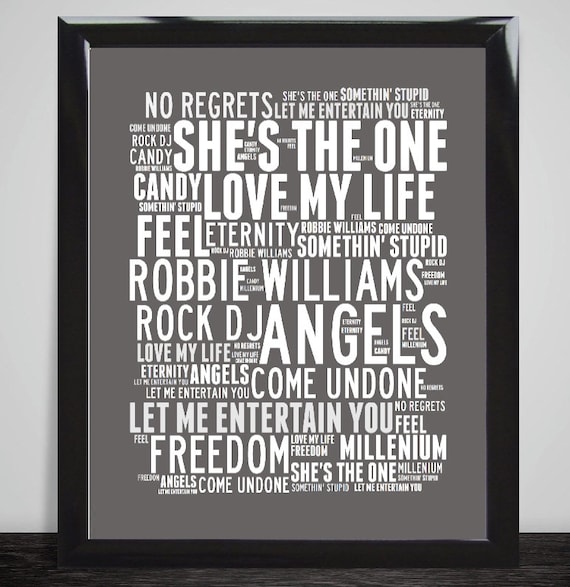 Robbie Williams Music Song Titles Lyrics Portrait Wall Art Etsy Robbie Williams Music Song Titles Lyrics Portrait Wall Art Etsy