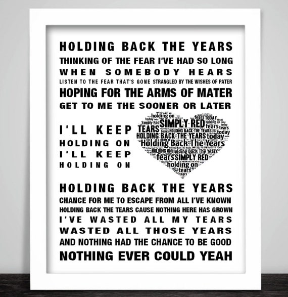 Simply Red Holding Back the Years Music Love Song Lyrics Wall Etsy Simply Red Holding Back the Years Music Love Song Lyrics Wall Etsy