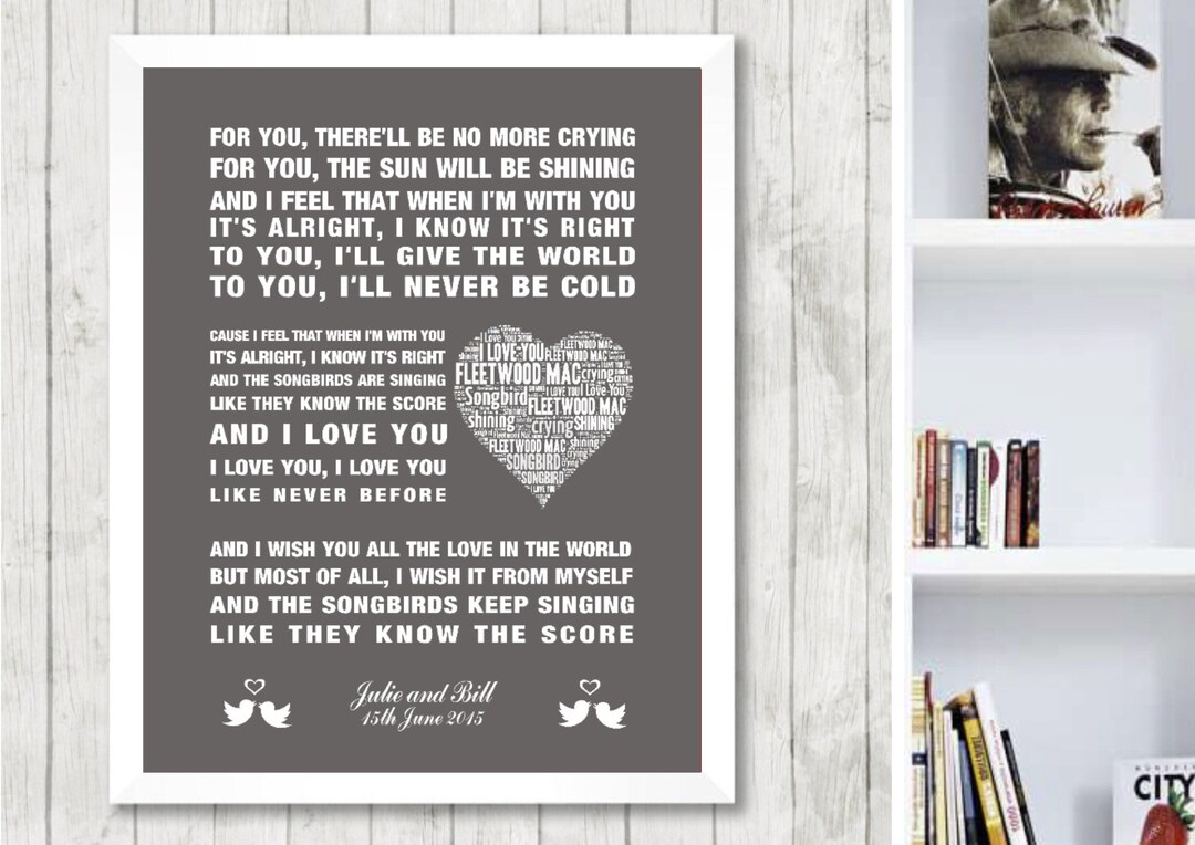 PERSONALISED Fleetwood Mac Songbird Music Song Lyrics. Framed Wedding or