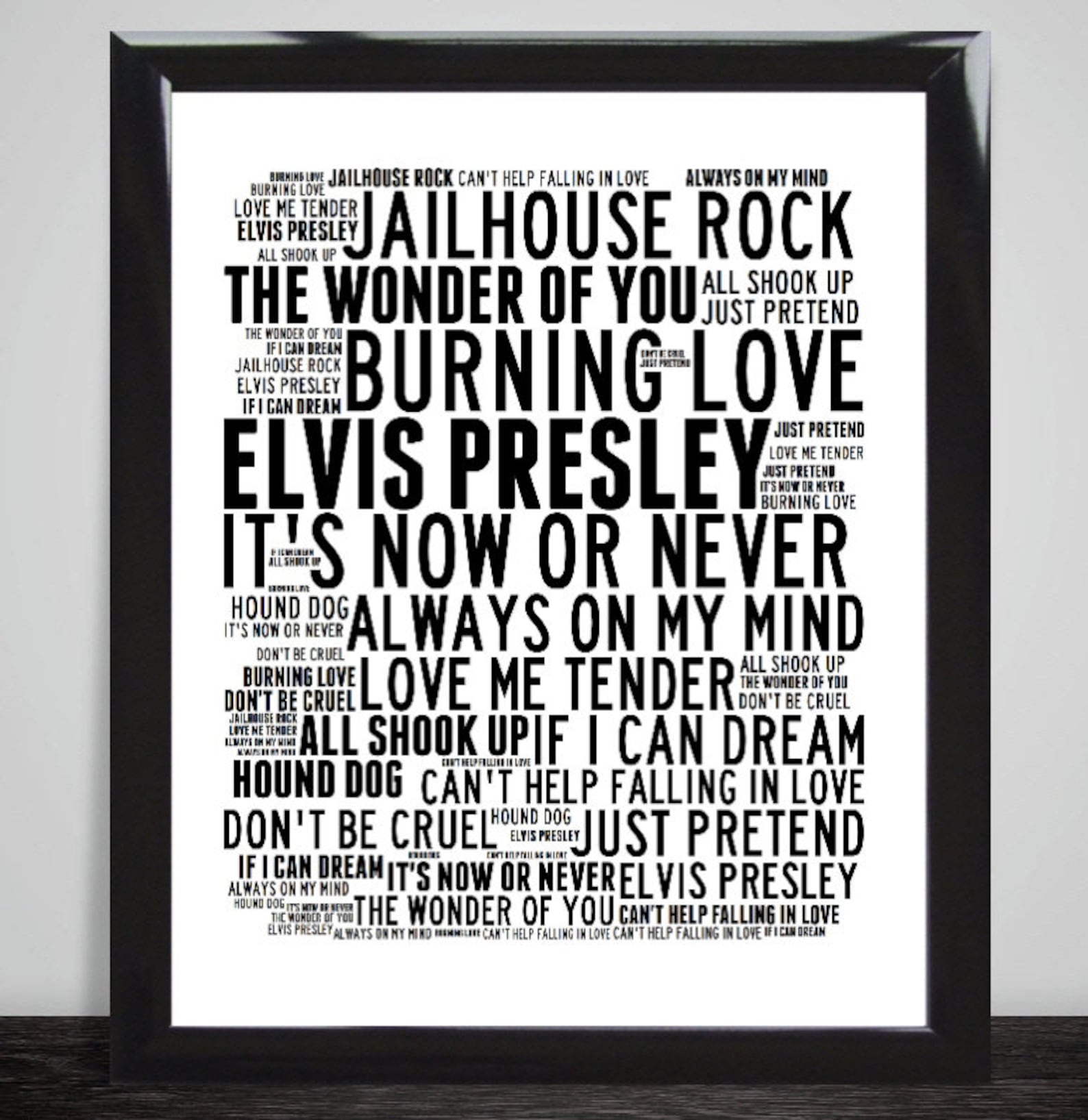 Elvis Presley Song Lyrics Portrait, Music Wall Art Print - Framed