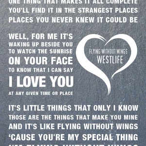 Westlife Flying Without Wings Music Song Lyrics Textured Hessian Heart ...