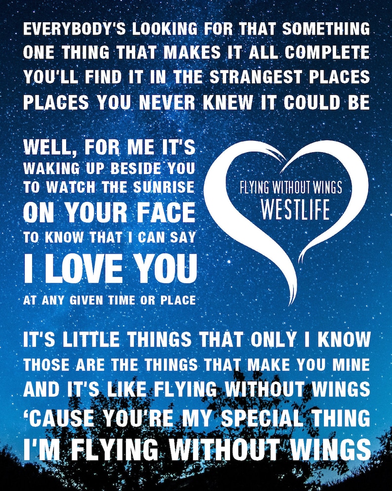 Westlife Flying Without Wings Music Song Lyrics Textured Etsy
