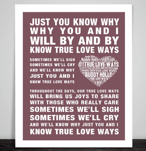 BUDDY HOLLY True Love Ways Music Song Lyrics Wall Art 