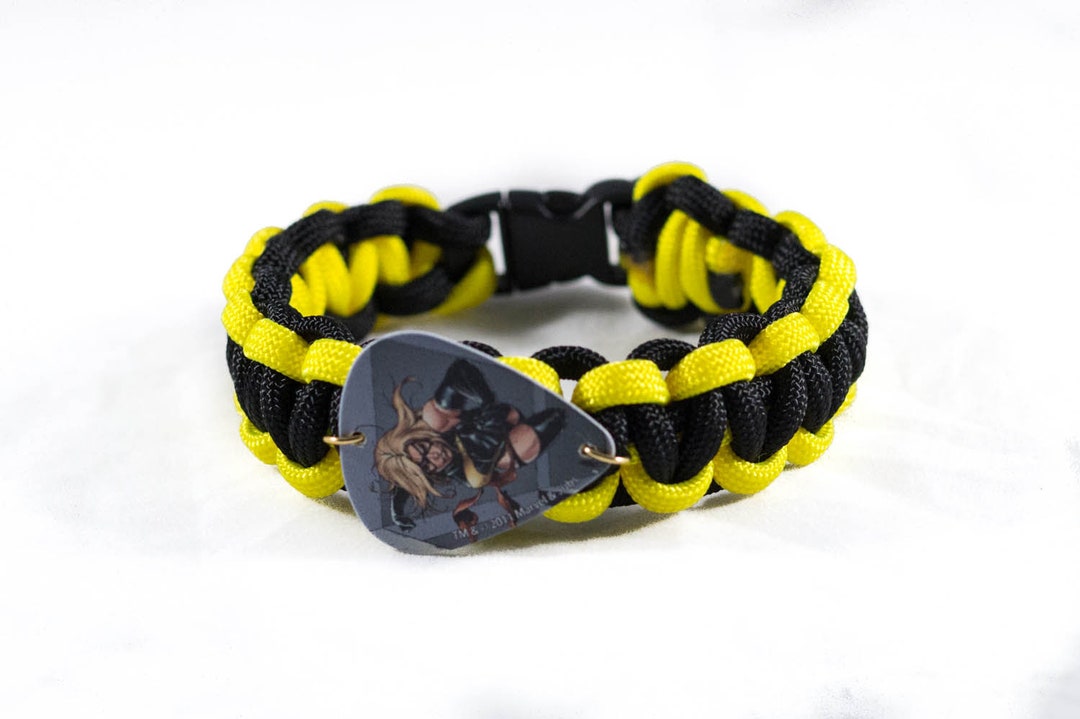 Black and Yellow Paracord Bracelet With Ms. Marvel Guitar Pick Etsy