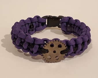 Pulsera de paracord steampunk morada y negra