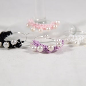 Crocheted Faux Pearl Wine Charm,  Set of 4