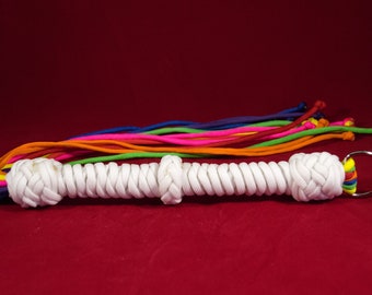 White and Rainbow Full Bodied Glow in the Dark Paracord Flogger