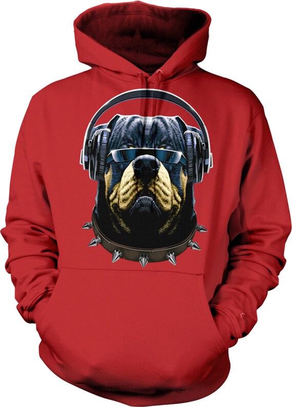 Rottweiler With Headphones and Sunglasses, DJ Rotty Hooded