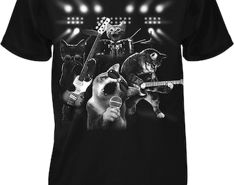 Cat Rock Band, Cats Playing Guitar and Drums Men's T-shirt, NOFO_00460