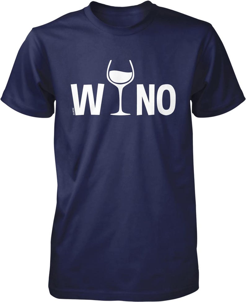 A navy blue t-shirt with the word "WNO" printed on it in white text.
