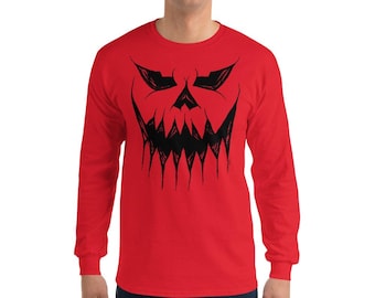 Jack O Lantern Halloween Shirt: Men’s Long Sleeve (Cotton, Classic Fit)