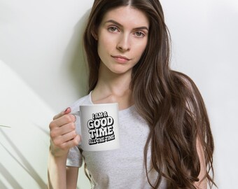Humor Kaffeetasse - weiße glänzende Keramik mit lustigem Zitat