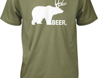 Hunting Graphic Tee, Bear with Antlers and Beer (Men's S-XXL), NOFO_00691