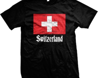 Swiss Flag T-Shirt, Black Cotton (Men's S-XXXL), NOFO_00055