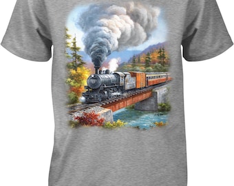 Train Crossing, Locomotive Bridge Men&#39;s T-shirt, NOFO_00412