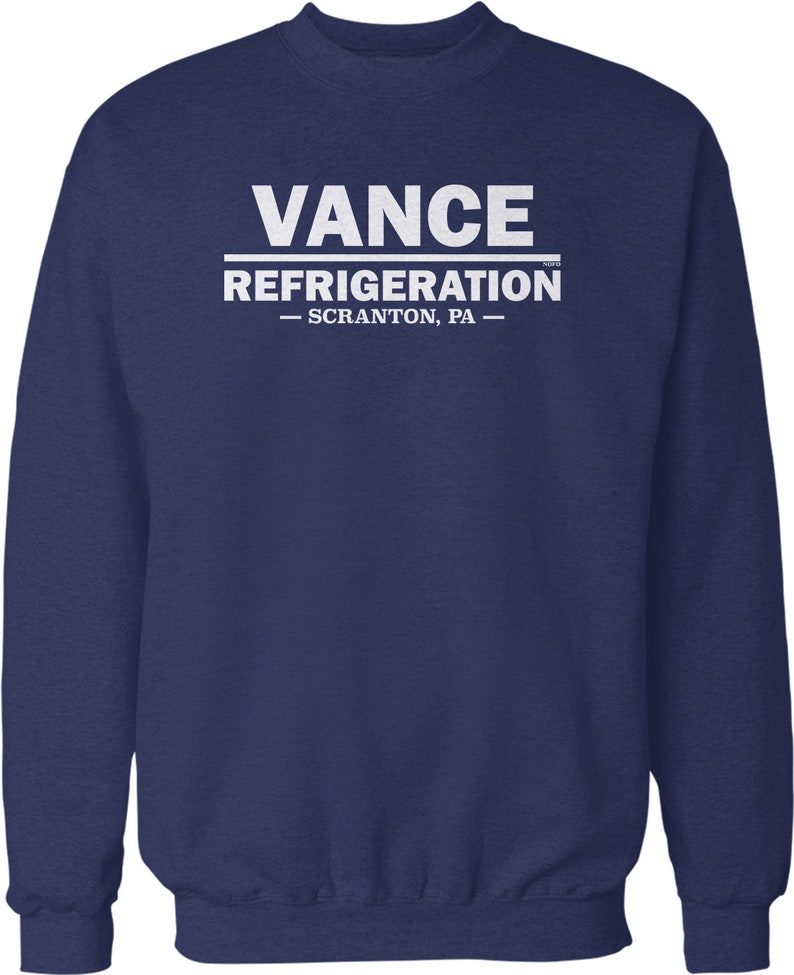 K&ouml;nnte beinhalten: Ein marineblauer Pullover mit wei&szlig;em Text, der "VANCE REFRIGERATION - SCRANTON, PA - " lautet.