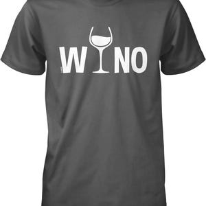 A gray t-shirt with the word "WINO" printed on it in white letters.