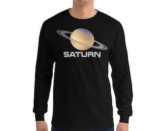 Herrlångärmad tröja: Planet Saturn-grafik - bomullsblandning