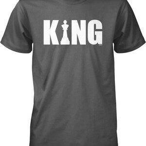 A gray t-shirt with the word "KING" printed in white letters.