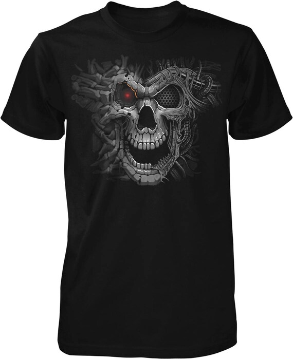 Cyborg Skull Tee: Sci-Fi Robot Graphic (Men's Sizes S to XXL), NOFO_01090