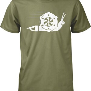 Turbo Snail T-Shirt: Racing Style Graphic (Men's Sizes S-XXL), NOFO_01708 Military Green