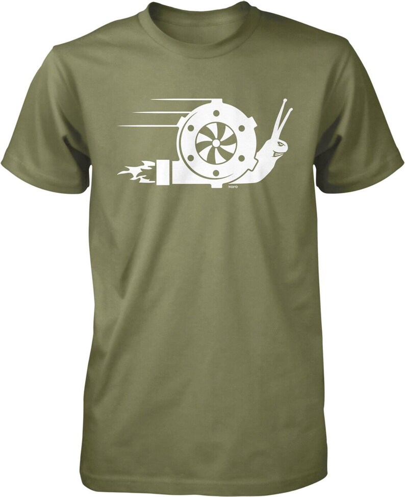 Turbo Snail T-Shirt: Racing Style Graphic (Men's Sizes S-XXL), NOFO_01708 Military Green
