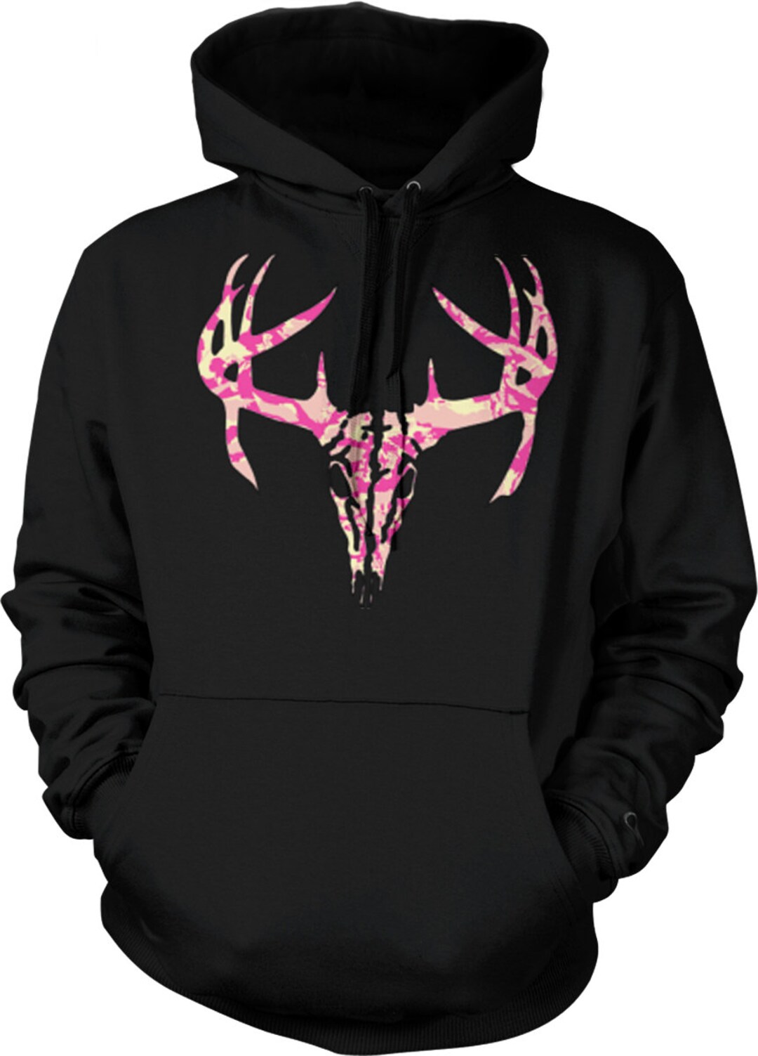 Pink Camo Deer Skull, Deer Hunter, Big Buck Hooded Sweatshirt