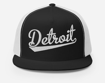 Detroit Script Baseball Font Snapback Trucker Hat NOFO_H030