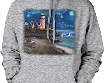 Beach Lighthouse, Navigational Aid, Maritime Hooded Sweatshirt, NOFO_00303
