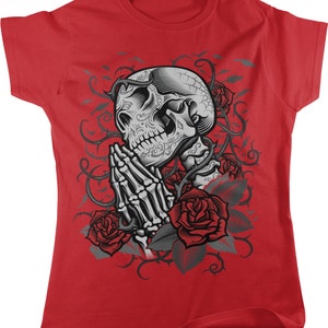 Thorn Roses Pray, Dia De Muertos Skeleton Women&#39;s T-shirt, NOFO_00283