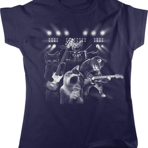 Cat Rock Band, Cats Playing Guitar and Drums Women&#39;s T-shirt, NOFO_00460