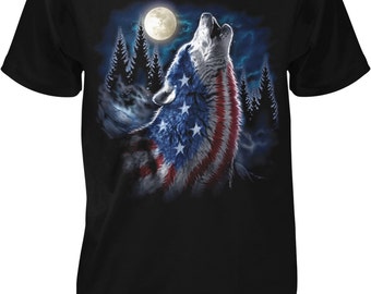 American Flag Wolf T-Shirt: Patriotic Graphic Tee for Men, NOFO_00933