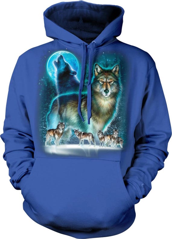 Wolf Pack Hoodie: Moon and Mountains Design (2XL Adult Sweatshirt