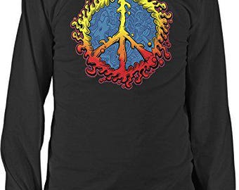 Men's Long Sleeve Shirt: Colorful Peace Design - Soft Cotton, NOFO_01595
