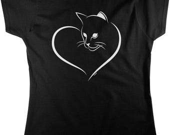 Cat Heart Women's T-Shirt, Soft Cotton (Small to XL), NOFO_02131